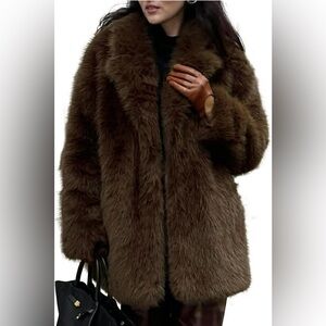 NWOT Womens Faux Fur Coat Mid Long Furry Long Sleeve Fluffy Outerwear Shaggy